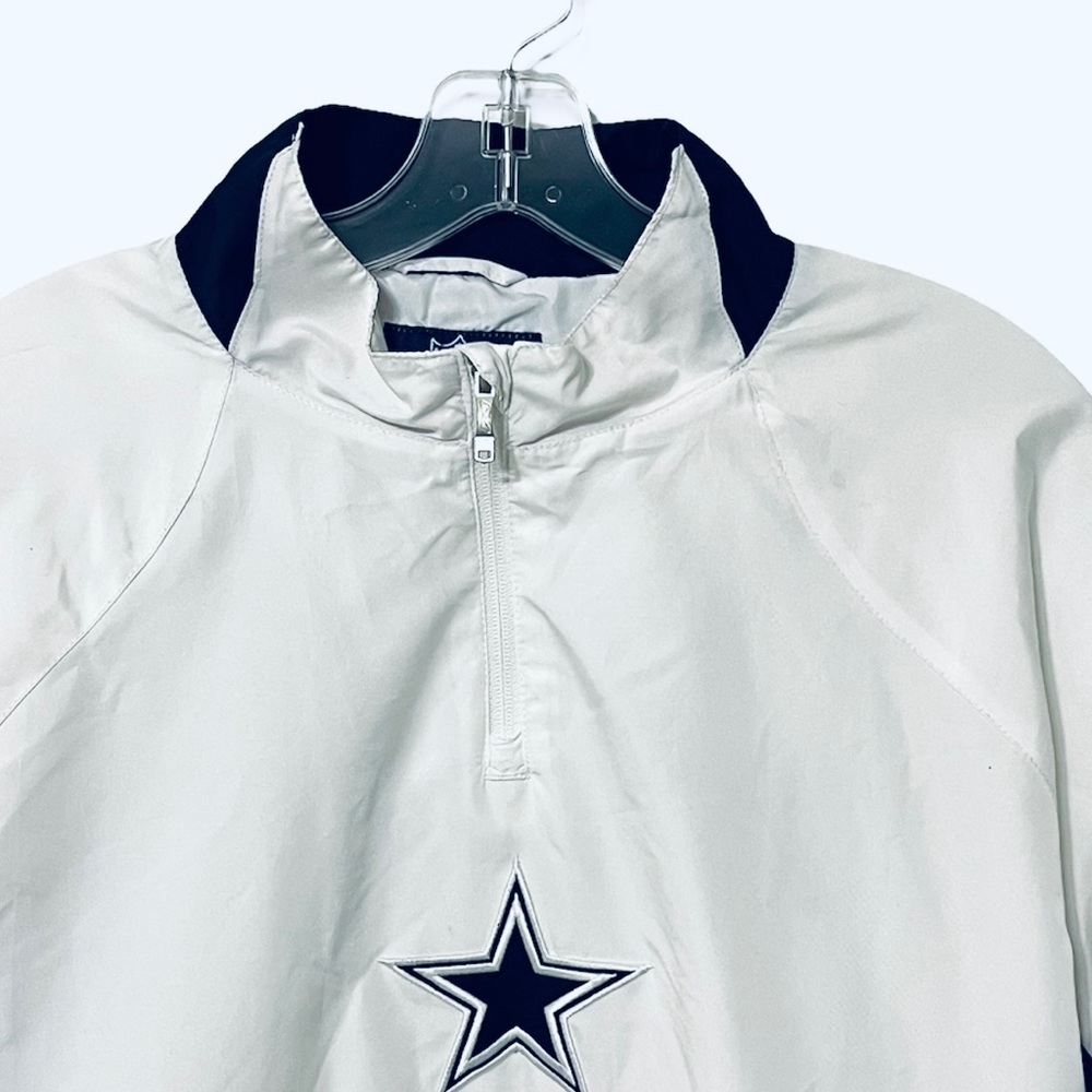 SOLD NFL Men's RBK Athletic Sideline Dallas Cowboys White/Navy Pull Over Jacket - Picture 2 of 11
